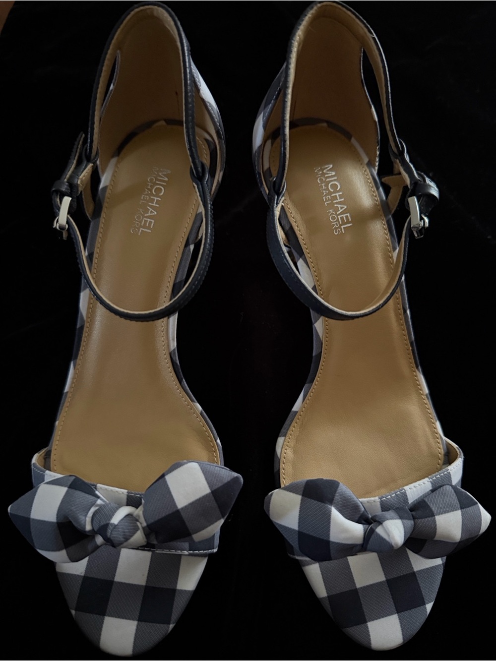 Michael Kors Black & White Gingham Bow Ankle-Strap Sandals